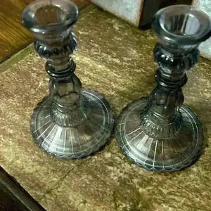 Light Gray Glass Candelabra‎ Set